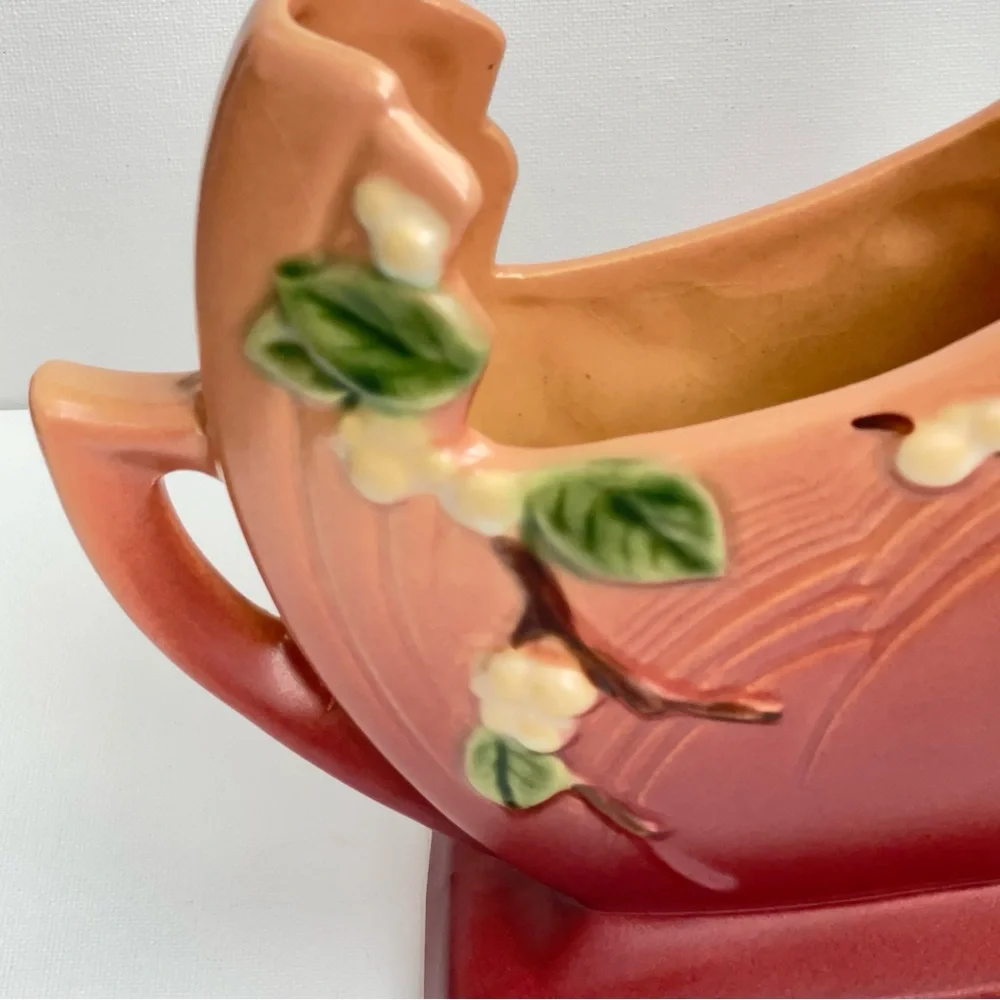 Roseville Snowberry Fan Vase Pink Burgundy Art Pottery Mid Century - Picture 10 of 16